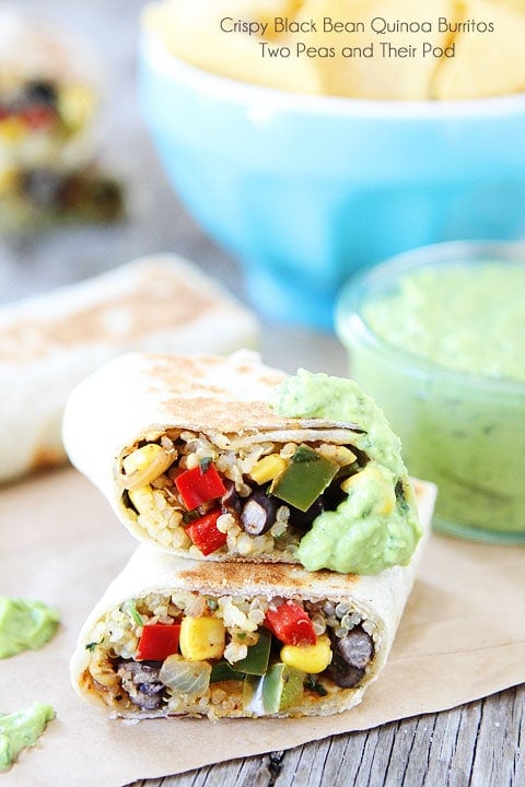 Easy Crispy Black Bean Quinoa Burritos with Avocado Dipping Sauce on twopeasandtheirpod.com #recipe #healthy Easy Crispy Black Bean Quinoa Burritos with Avocado Dipping Sauce on twopeasandtheirpod.com #recipe #healthy