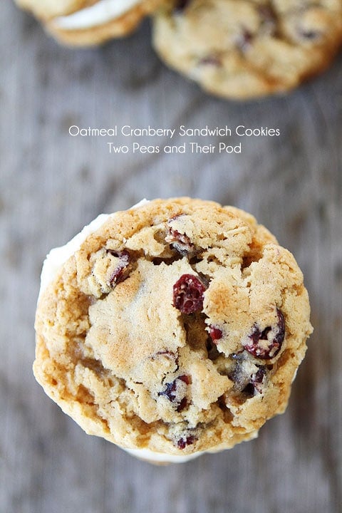 Oatmeal Cranberry Sandwich Cookies with White Chocolate Buttercream Filling on twopeasandtheirpod.com The perfect holiday cookie! Oatmeal Cranberry Sandwich Cookies with White Chocolate Buttercream Filling on twopeasandtheirpod.com The perfect holiday cookie!