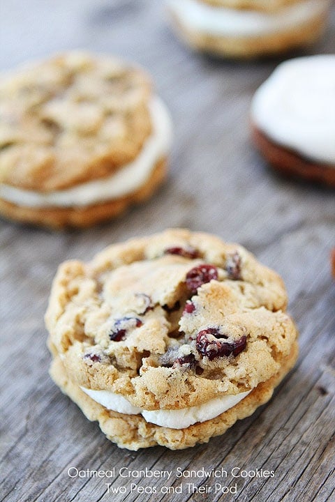Oatmeal Cranberry Sandwich Cookies with White Chocolate Buttercream on twopeasandtheirpod.com The perfect holiday cookie! Oatmeal Cranberry Sandwich Cookies with White Chocolate Buttercream on twopeasandtheirpod.com The perfect holiday cookie!