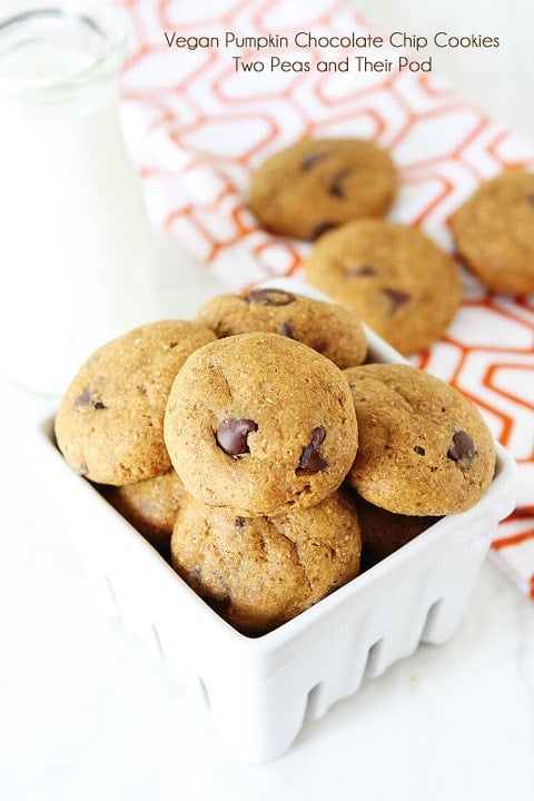 Healthy Pumpkin Chocolate Chip Cookie Recipe on twopeasandtheirpod.com