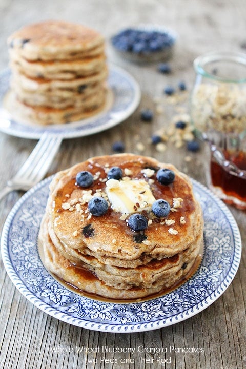 Whole Wheat Blueberry Granola Pancake Recipe from twopeasandtheirpod.com Whole Wheat Blueberry Granola Pancake Recipe from twopeasandtheirpod.com