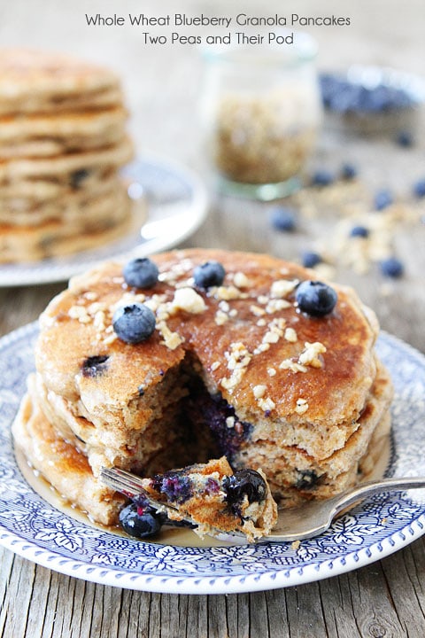 Whole Wheat Blueberry Granola Pancakes on twopeasandtheirpod.com #pancakes #breakfast Whole Wheat Blueberry Granola Pancakes on twopeasandtheirpod.com #pancakes #breakfast