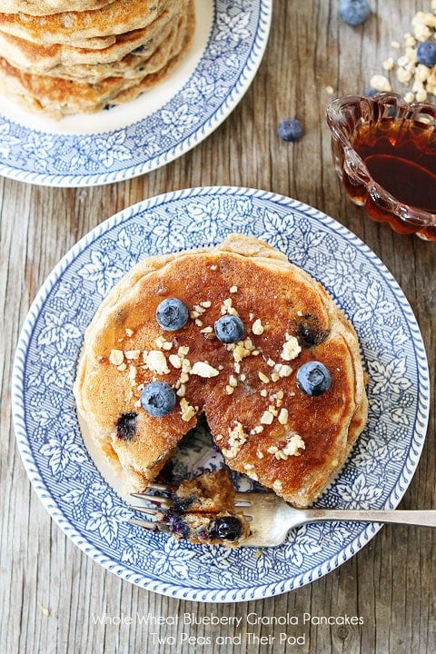 Whole Wheat Blueberry Granola Pancakes on twopeasandtheirpod.com #pancakes #recipe Whole Wheat Blueberry Granola Pancakes on twopeasandtheirpod.com #pancakes #recipe