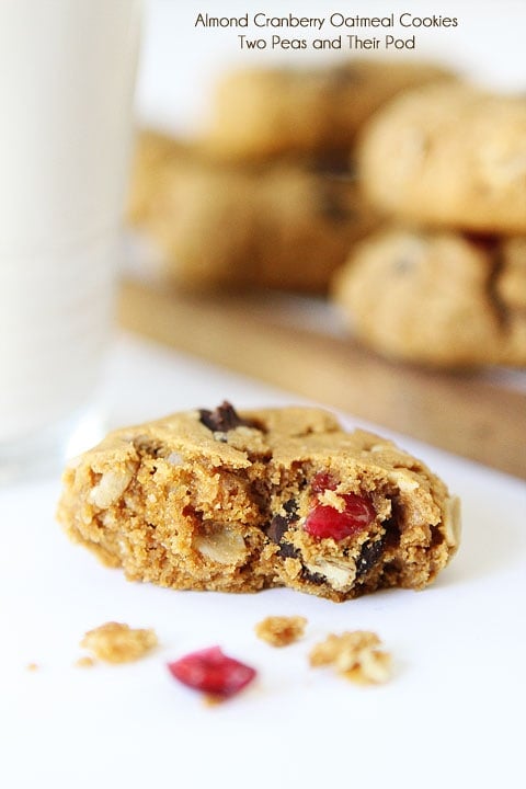 Healthy Vegan Almond Cranberry Oatmeal Cookie Recipe on twopeasandtheirpod.com Healthy Vegan Almond Cranberry Oatmeal Cookie Recipe on twopeasandtheirpod.com