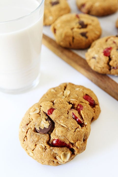 Vegan Almond Cranberry Oatmeal Cookie Recipe on twopeasandtheirpod.com Thick and chewy almond butter cookies with oats, dried cranberries, and chocolate! Vegan Almond Cranberry Oatmeal Cookie Recipe on twopeasandtheirpod.com Thick and chewy almond butter cookies with oats, dried cranberries, and chocolate!