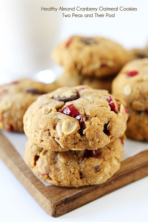 Healthy Almond Cranberry Oatmeal Cookies Recipe on twopeasandtheirpod.com Healthy Almond Cranberry Oatmeal Cookies Recipe on twopeasandtheirpod.com