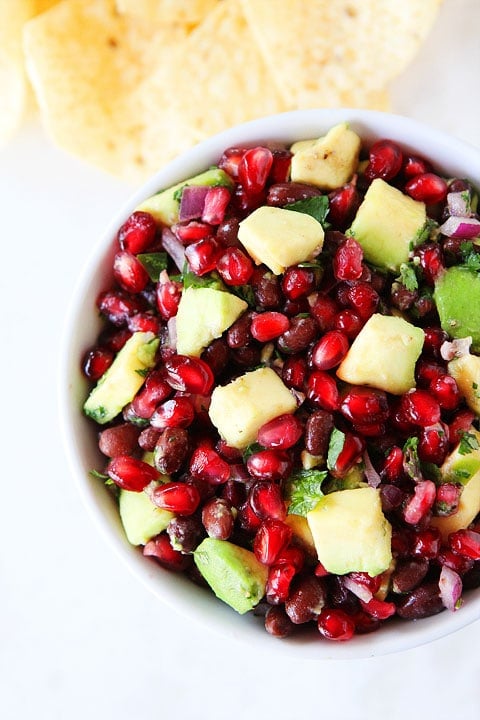 Black Bean, Pomegranate, and Avocado Salsa Recipe on twopeasandtheirpod.com Perfect appetizer for holiday parties! Black Bean, Pomegranate, and Avocado Salsa Recipe on twopeasandtheirpod.com Perfect appetizer for holiday parties!
