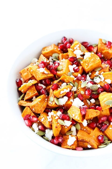 Roasted Sweet Potato Pomegranate Salad Recipe on twopeasandtheripod.com. This healthy salad is the perfect holiday side dish! Roasted Sweet Potato Pomegranate Salad Recipe on twopeasandtheripod.com. This healthy salad is the perfect holiday side dish!