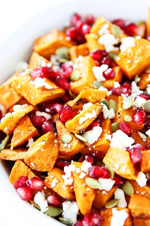 Sweet Potato Pomegranate Salad Recipe on twopeasandtheripod.com. This healthy and beautiful salad is the perfect holiday side dish! Sweet Potato Pomegranate Salad Recipe on twopeasandtheripod.com. This healthy and beautiful salad is the perfect holiday side dish!