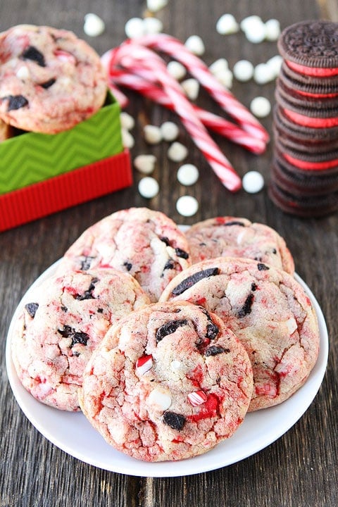 Oreo White Chocolate Pudding Peppermint Cookies Recipe on twopeasandtheirpod.com A fun and festive cookie for the holidays! Oreo White Chocolate Pudding Peppermint Cookies Recipe