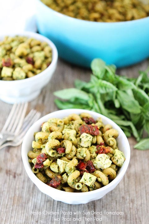 Pesto Chicken Pasta with Sun-Dried Tomatoes Recipe on twopeasandtheirpod.com One of our favorite pasta dishes! Pesto Chicken Pasta with Sun-Dried Tomatoes Recipe on twopeasandtheirpod.com One of our favorite pasta dishes!