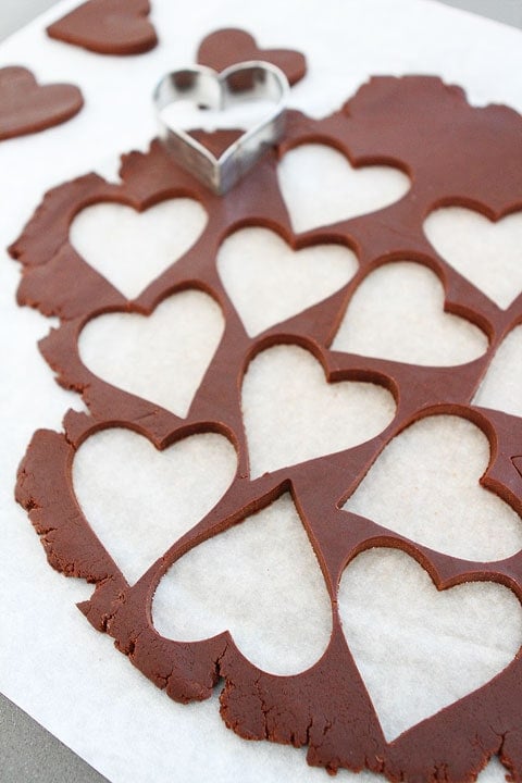 Chocolate Shortbread Cookie Recipe Chocolate Shortbread Heart Cookies on twopeasandtheirpod.com Easy to make!