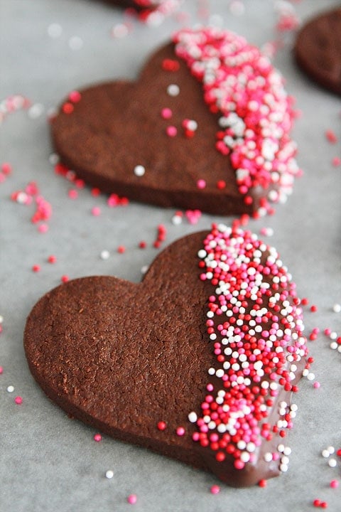 Chocolate Shortbread Cookie Recipe | Two Peas and Their Pod Chocolate Shortbread Heart Cookies on twopeasandtheirpod.com Surprise your Valentine with these divine cookies!