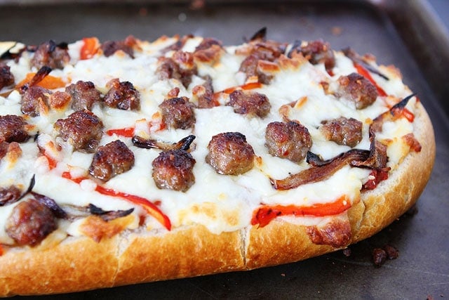 French Bread Pizza French Bread Pizza on Baking Sheet