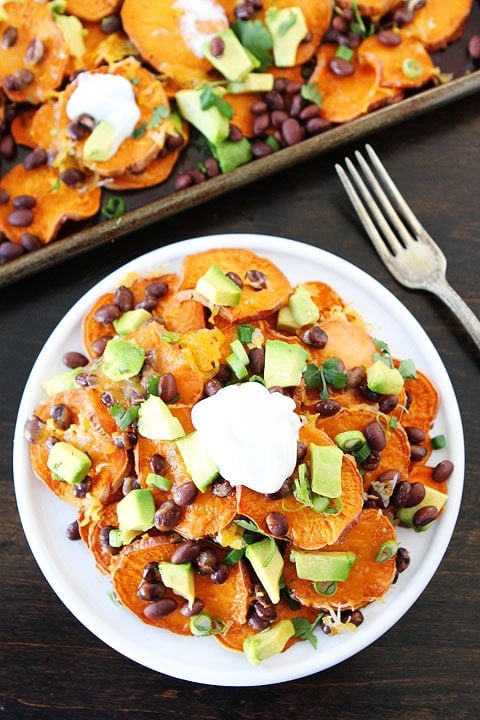 Sweet Potato Nachos Recipe on twopeasandtheirpod.com Loaded Sweet Potato Nachos Recipe