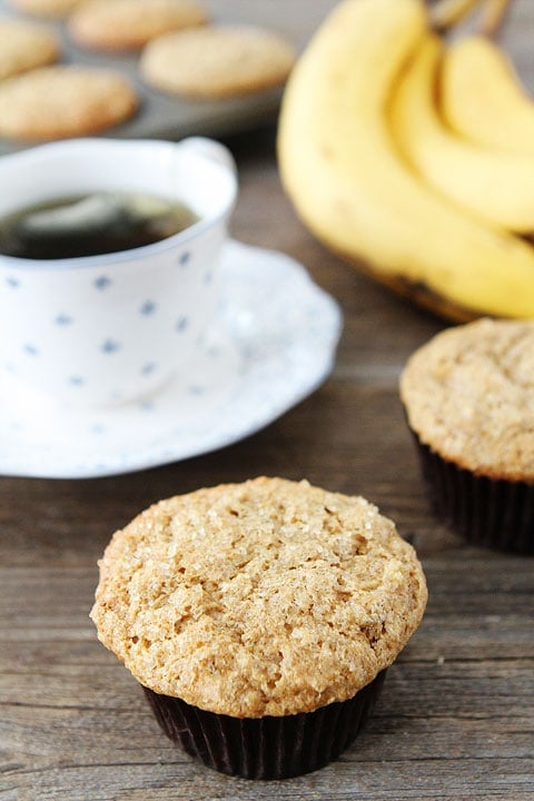 Whole Wheat Banana Muffins Whole Wheat Banana Muffin Recipe on twopeasandtheirpod.com