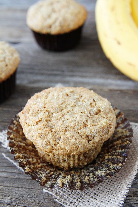 Easy Whole Wheat Banana Muffin Recipe Easy Whole Wheat Banana Muffin Recipe on twopeasandtheirpod.com