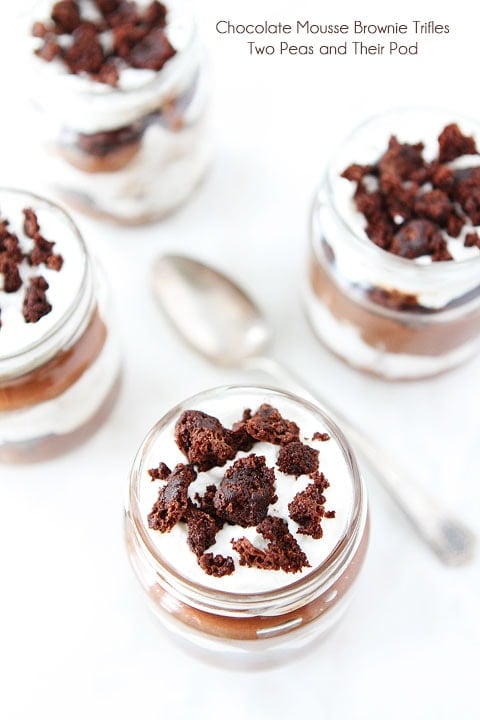 Chocolate Mousse Brownie Trifle Recipe Chocolate Mousse Brownie Trifles on twopeasandtheirpod.com A sweet dessert for Valentine's Day!
