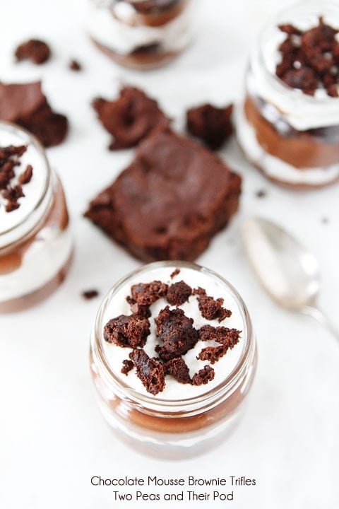 Chocolate Mousse Brownie Trifles Recipe Chocolate Mousse Brownie Trifles on twopeasandtheirpod.com A special dessert for Valentine's Day!