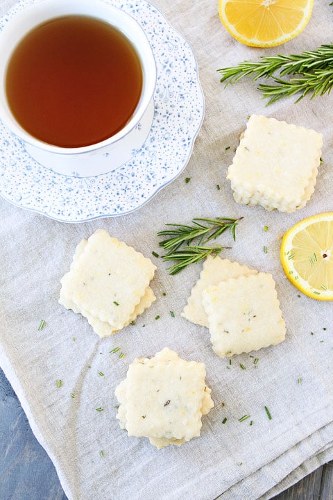 Lemon Rosemary Shortbread Cookies Lemon Rosemary Shortbread Cookie Recipe on twopeasandtheirpod.com