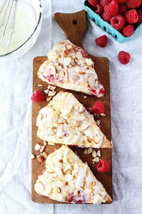 Raspberry Almond Scones are easy to make and are perfect for breakfast and brunch!