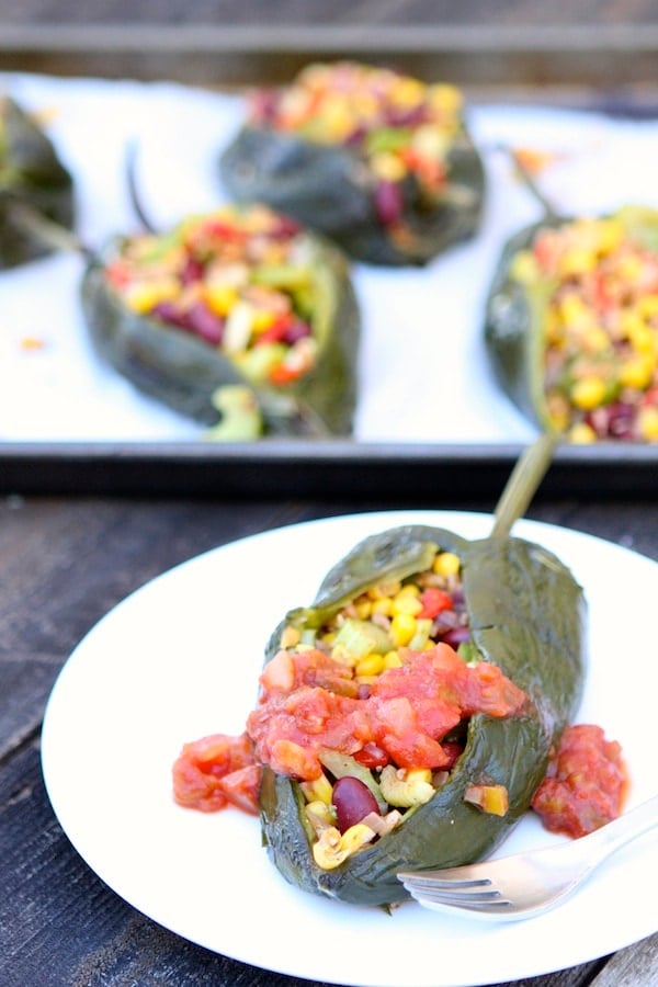 Vegetarian Stuffed Poblano Pepper Recipe Stuffed Poblano Pepper Recipe on twopeasandtheirpod.com Love this meatless meal!