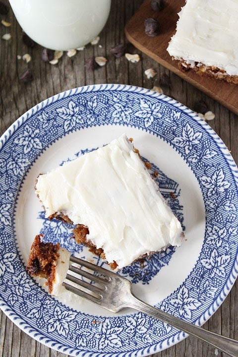 Chocolate Chip Oatmeal Cake with Cream Cheese Frosting Recipe Chocolate Chip Oatmeal Cake with Cream Cheese Frosting Recipe on twopeasandtheirpod.com A family favorite!