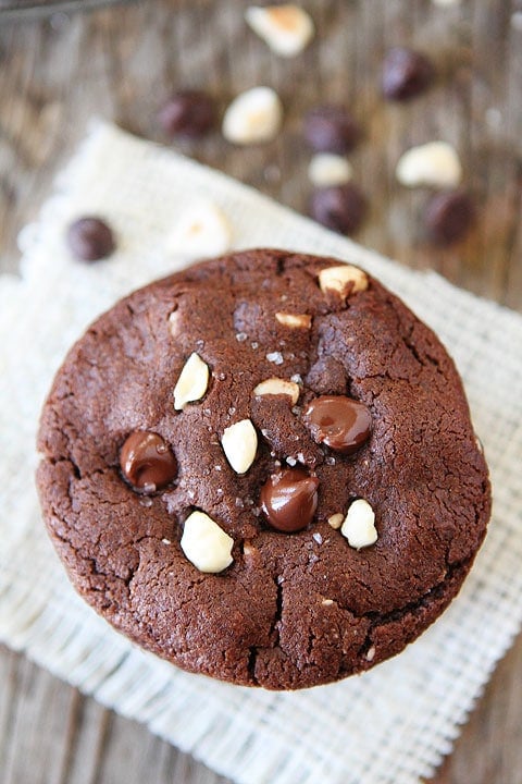 Double Chocolate Cookie Recipe Double Chocolate Hazelnut Cookies with Sea Salt Recipe on twopeasandtheirpod.com These cookies are DIVINE, a MUST make!