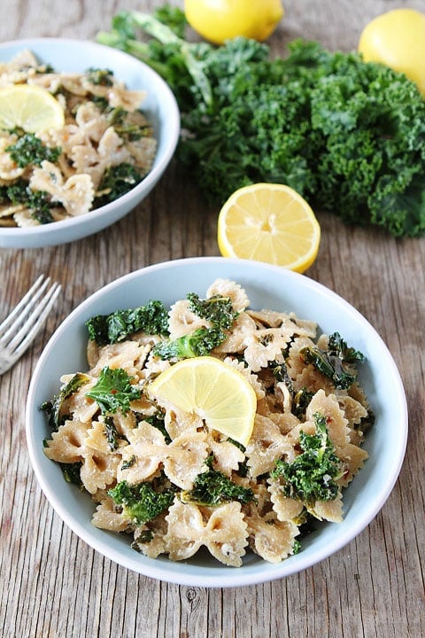 Goat Cheese Pasta Recipe Goat Cheese Lemon Pasta with Kale Recipe on twopeasandtheirpod.com Love this simple and fresh pasta dish!