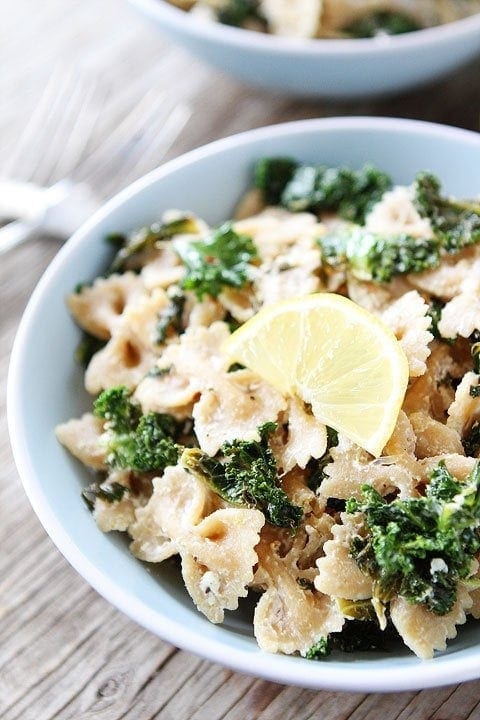 Goat Cheese Lemon Pasta with Kale Recipe Goat Cheese Lemon Pasta with Kale Recipe on twopeasandtheirpod.com Love this vegetarian pasta dish!
