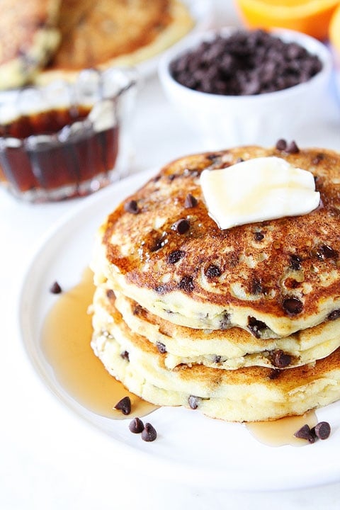 Orange Ricotta Chocolate Chip Pancake Recipe Orange Ricotta Chocolate Chip Pancake Recipe on twopeasandtheirpod.com Light, fluffy, and decadent pancakes!