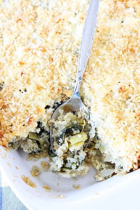 Spinach and Artichoke Quinoa Bake Spinach and Artichoke Quinoa Bake Recipe on twopeasandtheirpod.com A great weeknight meal!