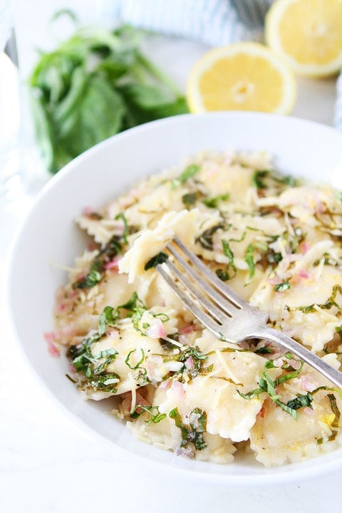 Cheese Ravioli with Lemon Basil Butter Sauce Cheese Ravioli with Lemon Basil Butter Sauce Recipe on twopeasandtheirpod.com The lemon basil butter sauce is amazing! This will become a favorite recipe at your house!