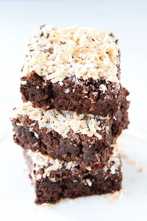 Coconut Brownies Coconut Brownie Recipe on twopeasandtheirpod.com. Love the chocolate and coconut combo! These fudgy brownies are divine! #brownies #coconut
