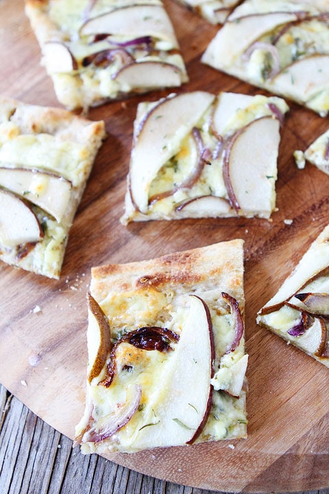 Pear and Blue Cheese Flatbread Recipe Pear and Blue Cheese Flatbread Recipe on twopeasandtheirpod.com. Great as an appetizer or serve as a main dish with a salad! #appetizer #vegetarian