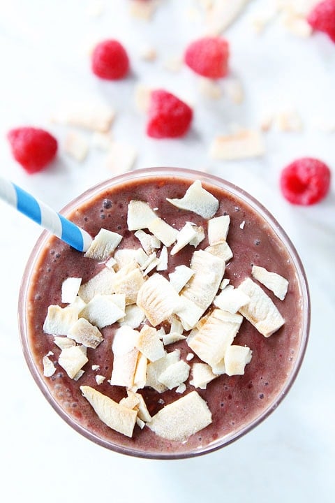 Raspberry Coconut Smoothie Recipe on twopeasandtheirpod.com The perfect smoothie for summer! #vegan #smoothie #glutenfree Raspberry Coconut Smoothie Recipe on twopeasandtheirpod.com The perfect smoothie for summer! #vegan #smoothie #glutenfree