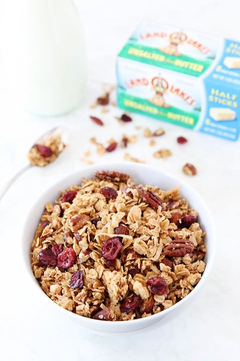 Brown Butter Maple Granola Recipe Brown Butter Maple Granola Recipe on twopeasandtheirpod.com. The brown butter makes this granola extra special!