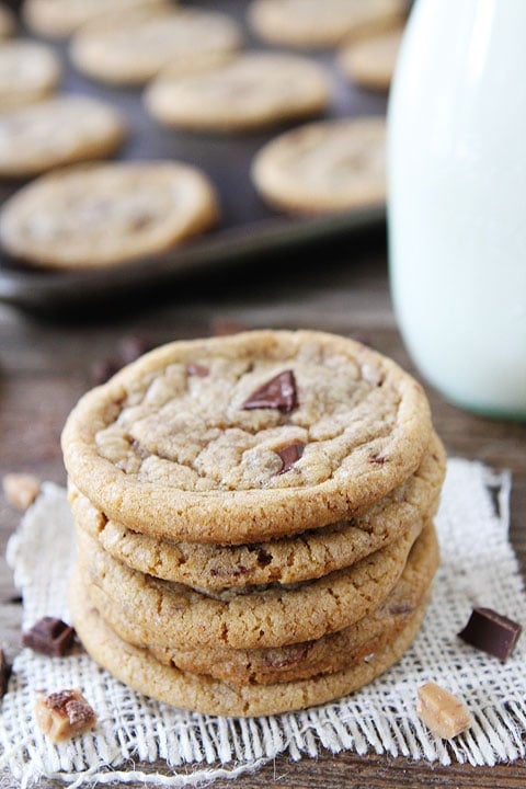 Brown Butter Toffee Chocolate Chunk Cookies Recipe Brown Butter Toffee Chocolate Chunk Cookies Recipe on twopeasandtheirpod.com. These cookies are a favorite at our house! One of our very favorite cookie recipes!