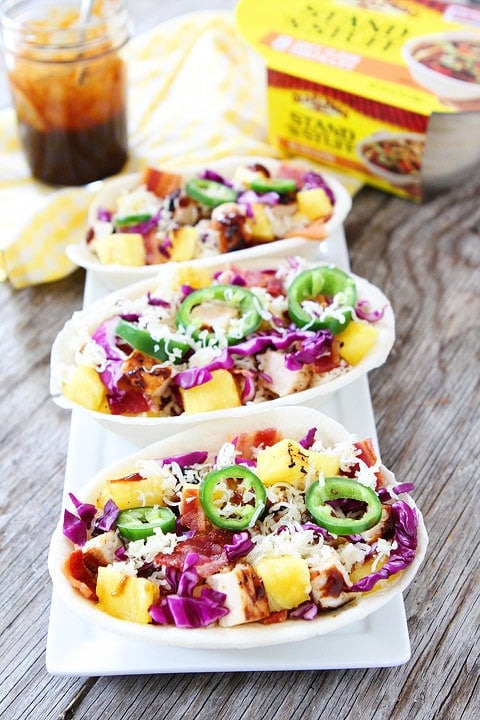 Grilled Chicken Taco Recipe Grilled BBQ Chicken and Pineapple Tacos Recipe on twopeasandtheirpod.com. The perfect taco for grilling season! #grilling #summer