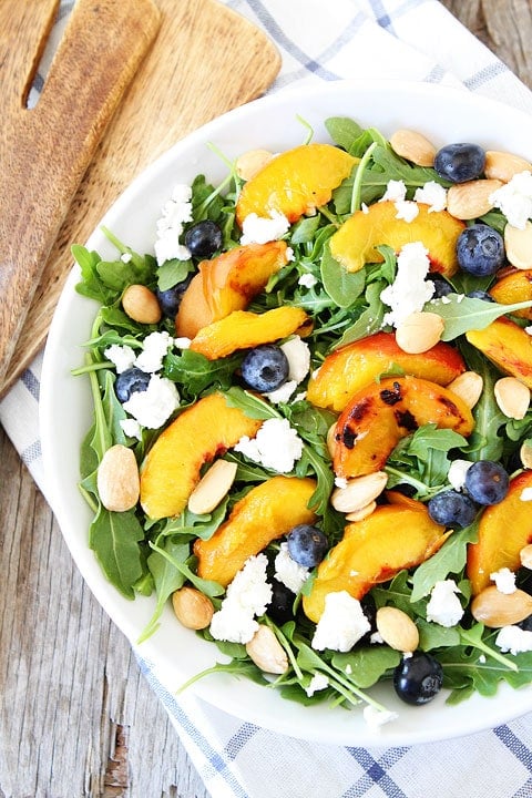 Grilled Peach, Blueberry, and Goat Cheese Arugula Salad Recipe Grilled Peach, Blueberry, and Goat Cheese Arugula Salad Recipe on twopeasandtheirpod.com The perfect summer salad! #salad