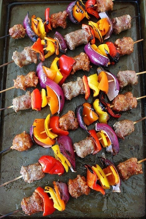 Sausage and Pepper Skewers Recipe on twopeasandtheirpod.com. Sausage and Pepper Skewers Recipe on twopeasandtheirpod.com. This quick and easy grilling recipe is perfect for summer! #grilling #summer