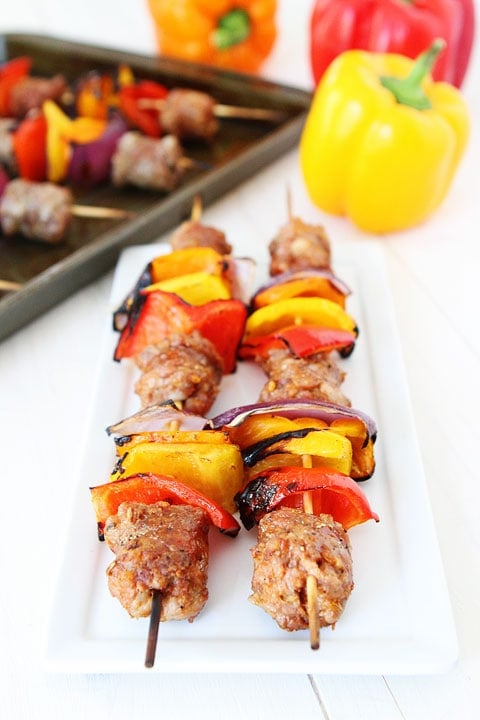 Sausage and Pepper Skewers Recipe on twopeasandtheirpod.com. This quick and easy grilling recipe is perfect for summer! #grilling Sausage and Pepper Skewers Recipe on twopeasandtheirpod.com