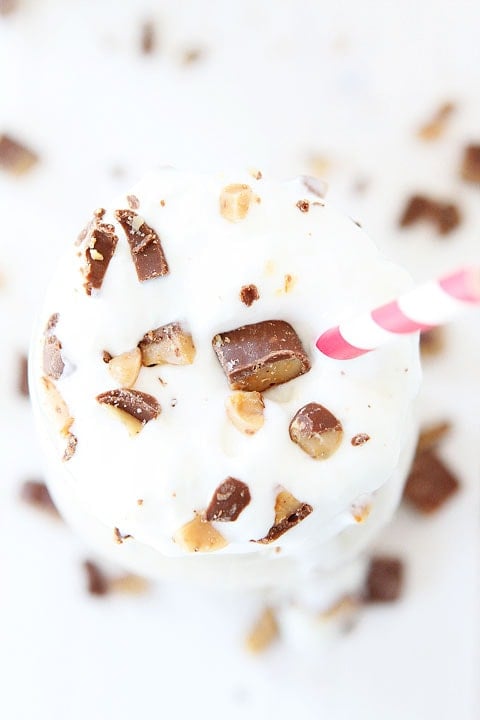 Brown Butter Toffee Milkshake Recipe Brown Butter Toffee Milkshake Recipe on twopeasandtheirpod.com The brown butter makes this shake extra special!