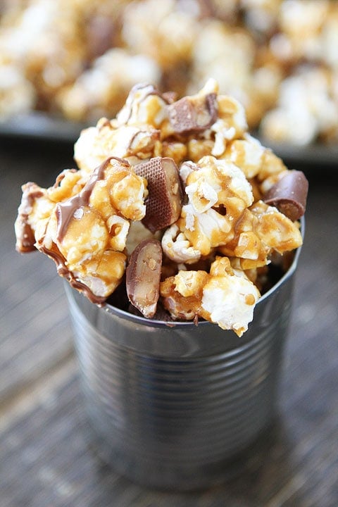 Butter Toffee Heath Popcorn Recipe on twopeasandtheirpod.com This sweet popcorn never lasts long at our house! It is TOO good! Butter Toffee Heath Popcorn Recipe on twopeasandtheirpod.com