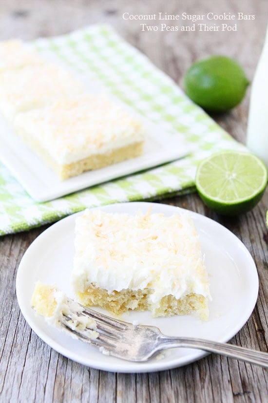 Coconut Lime Sugar Cookie Bars Coconut Lime Sugar Cookie Bars Recipe on twopeasandtheirpod.com These cookie bars are always a hit!