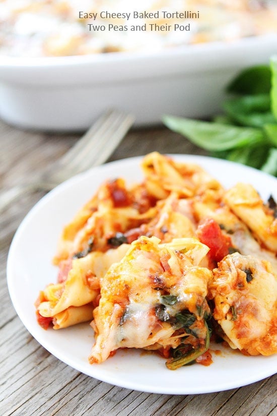 Easy Cheesy Baked Tortellini Recipe on twopeasandtheirpod.com Love this easy baked pasta dish! #pasta #dinner Easy Cheesy Baked Tortellini Recipe on twopeasandtheirpod.com