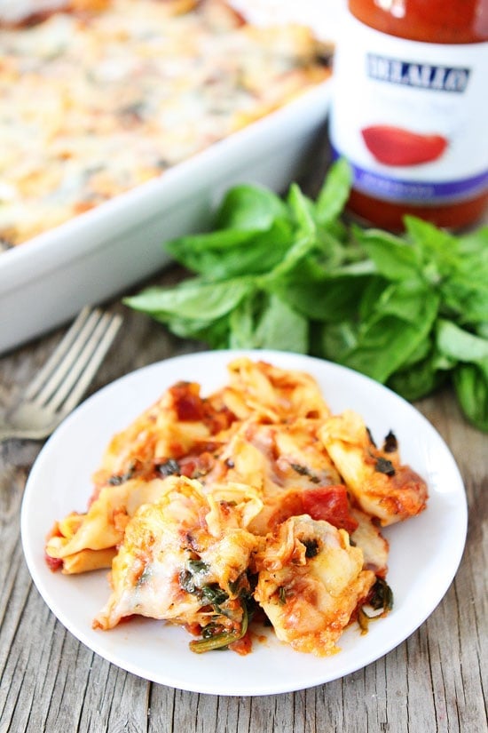 Easy Cheesy Baked Tortellini Recipe on twopeasandtheirpod.com Love this easy baked pasta dish! It freezes beautifully too! Easy Cheesy Baked Tortellini Recipe on twopeasandtheirpod.com