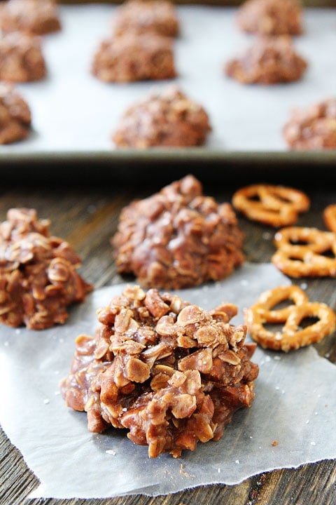 No-Bake Chocolate Peanut Butter Pretzel Cookies Recipe No Bake Chocolate Cookies with pretzels and sea salt