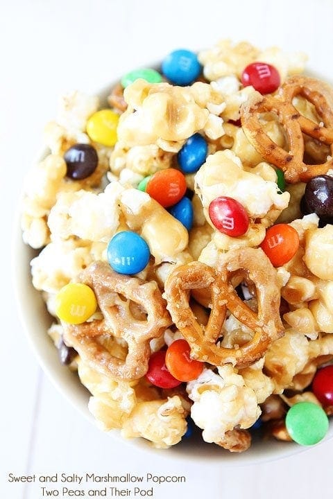 Sweet and Salty Marshmallow Popcorn Recipe on twopeasandtheirpod.com Perfect for movie night, game day, or any day! #recipe Sweet and Salty Marshmallow Popcorn Recipe on twopeasandtheirpod.com Love this sweet and salty snack! It's easy to make too!