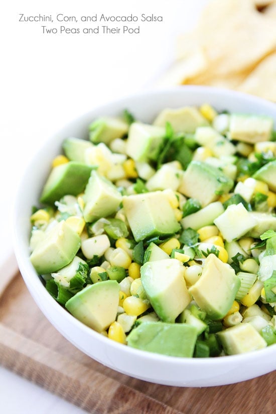 Zucchini, Corn, and Avocado Salsa Recipe Zucchini, Corn, and Avocado Salsa Recipe on twopeasandtheirpod.com You will fall in love with this fresh and simple summer salsa! It is SO good! #glutenfree #vegan